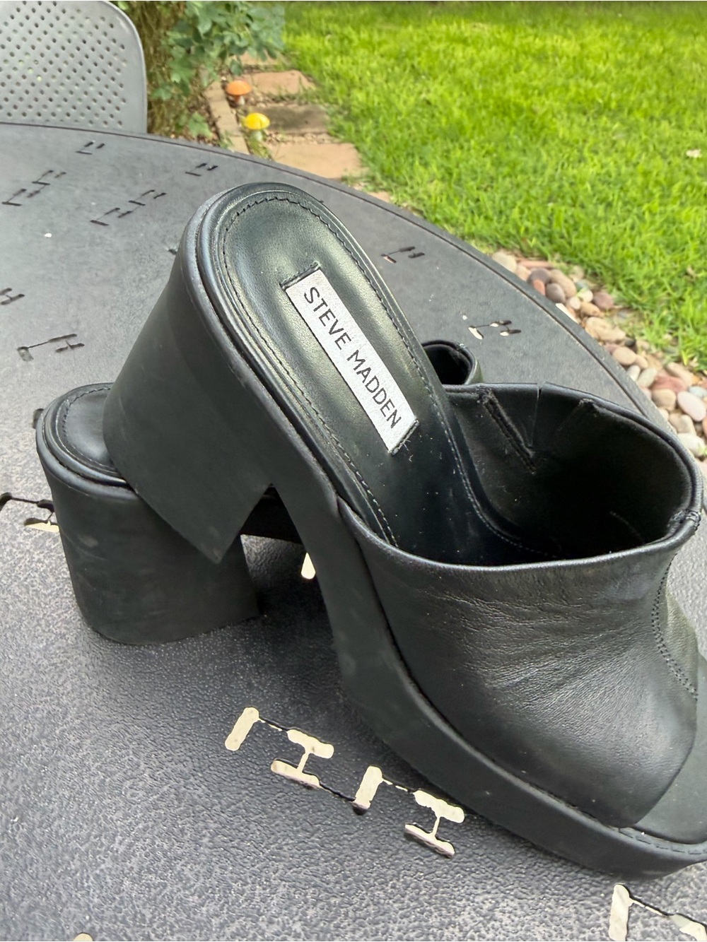 Steve Madden Black Leather Platform Mule - Picture 3 of 5